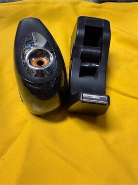 Black Desk Tape Dispenser and Battery operated Sharpener Set